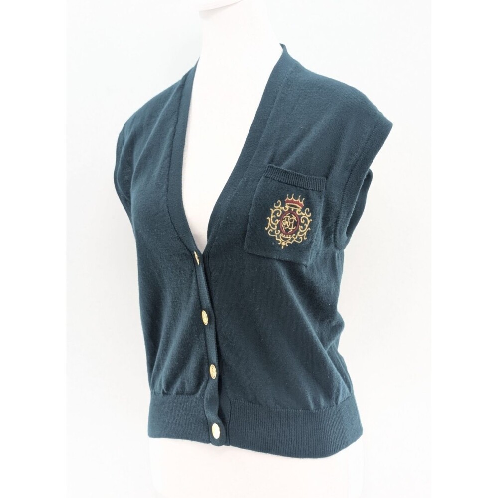 JH Collectibles Wool Embroidered Regal Patch Button Green Sweater Vest Size Med